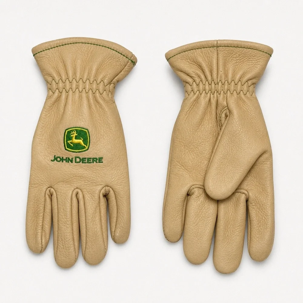 John Deere Women's S/M Water Resistant Cowhide Leather Driver Work Gloves Tan